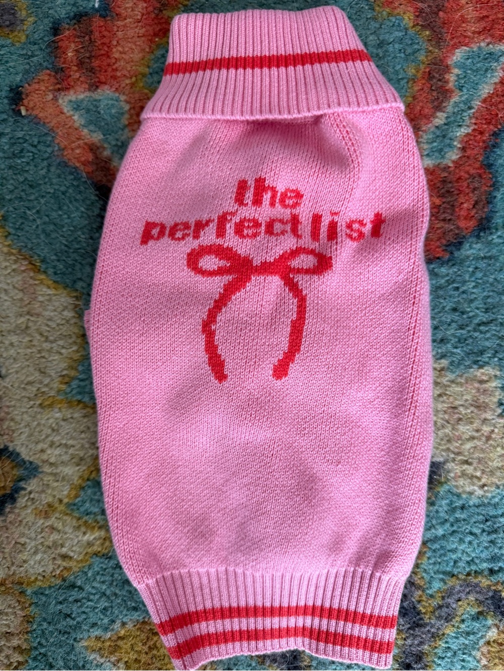 Pink Knit Dog Sweater with Red Graphic